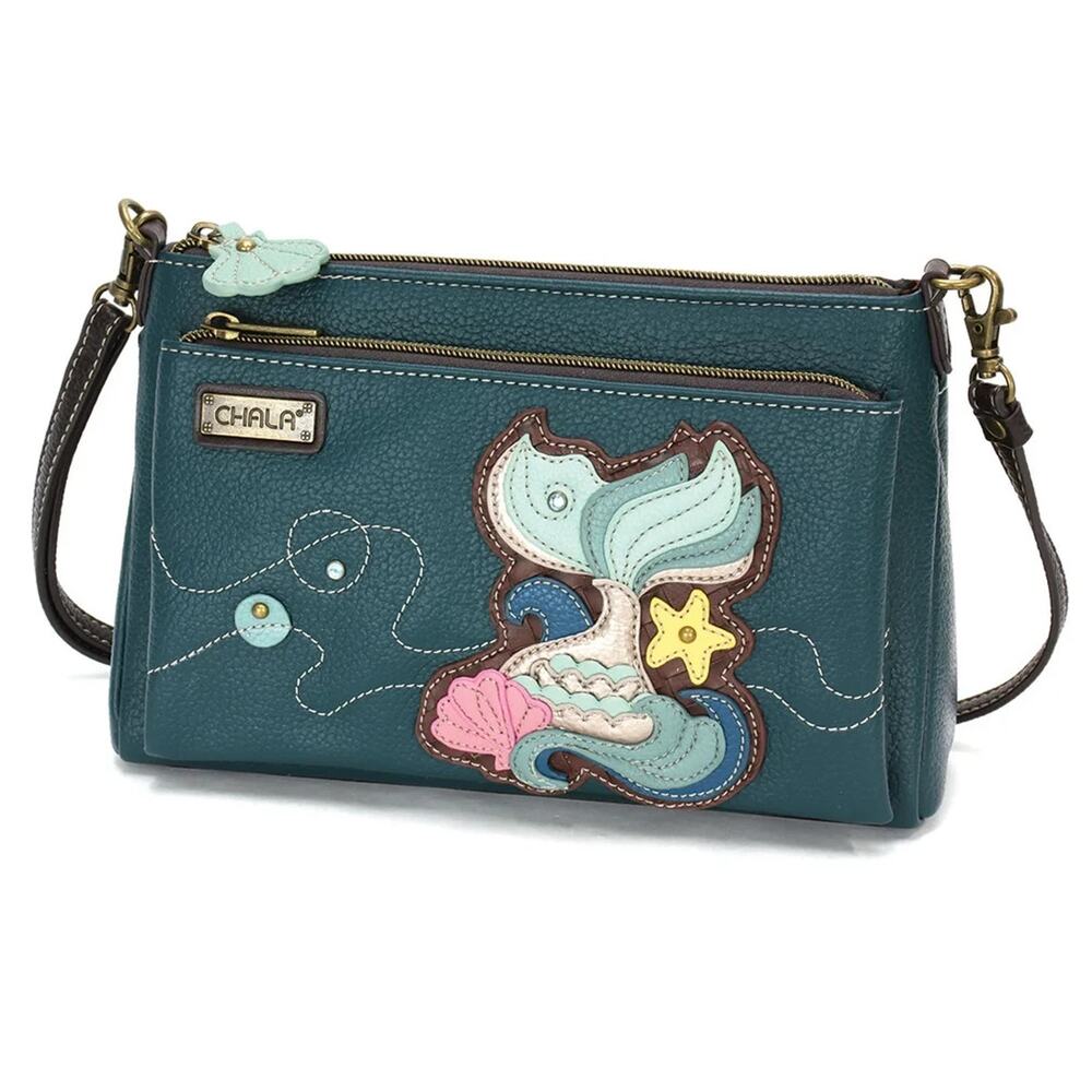 Chala Faux Leather Deluxe Crossbody Handbag Purse - Mermaid Tail, Turquoise NWT